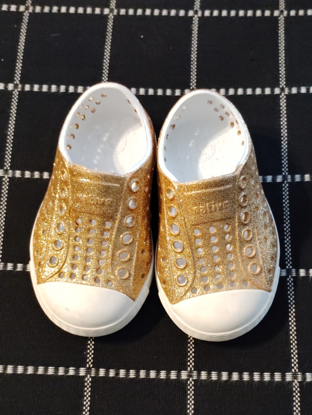 Native Shoes Kids Glitter Slip-On Sneakers in Gold and White